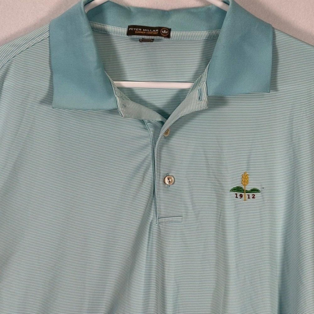 Peter Millar Men's Size XL Blue White Striped Golf Polo Shirt Mountain Ridge CC